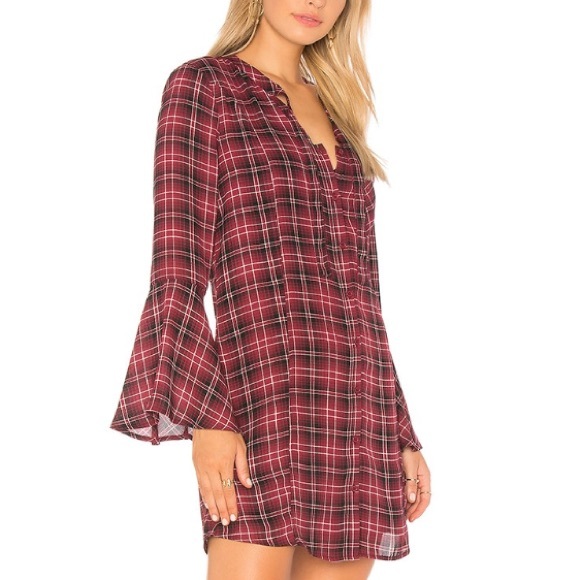 NWT BB DAKOTA Rexford maroon plaid shirt dress - Picture 2 of 5